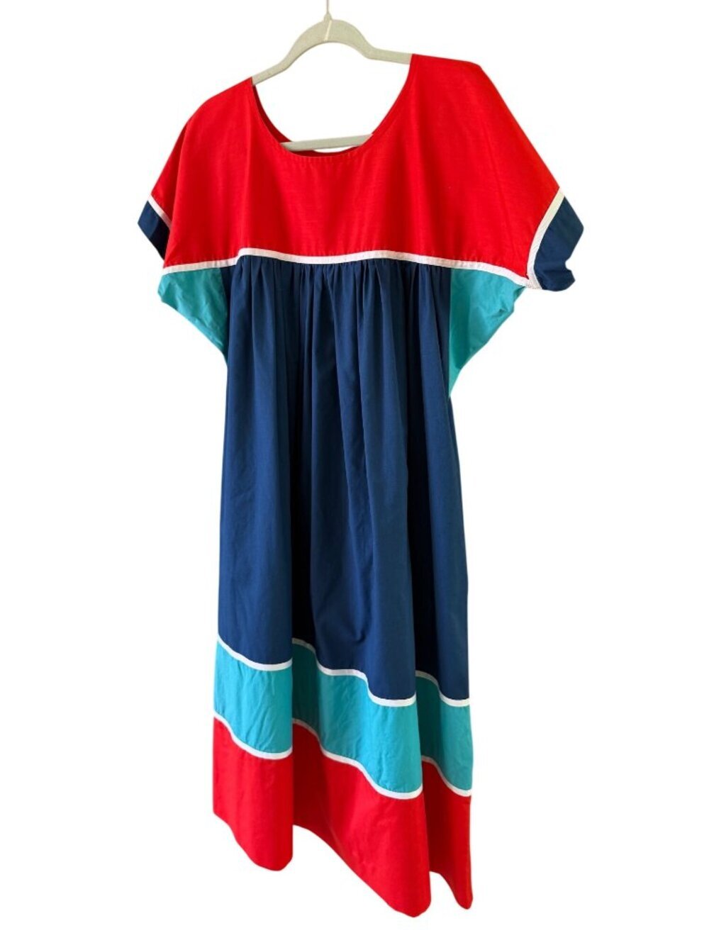 Kenzia Womens Oversized Scoop Neck Maxi Housedress Size M Colorblock Vintage Rar
